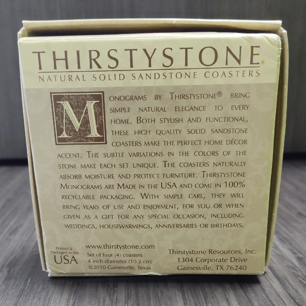 Coasters Thirstystone Monogram Coasters, All Natural Stone, Drink Absorbent - Picture 10 of 11